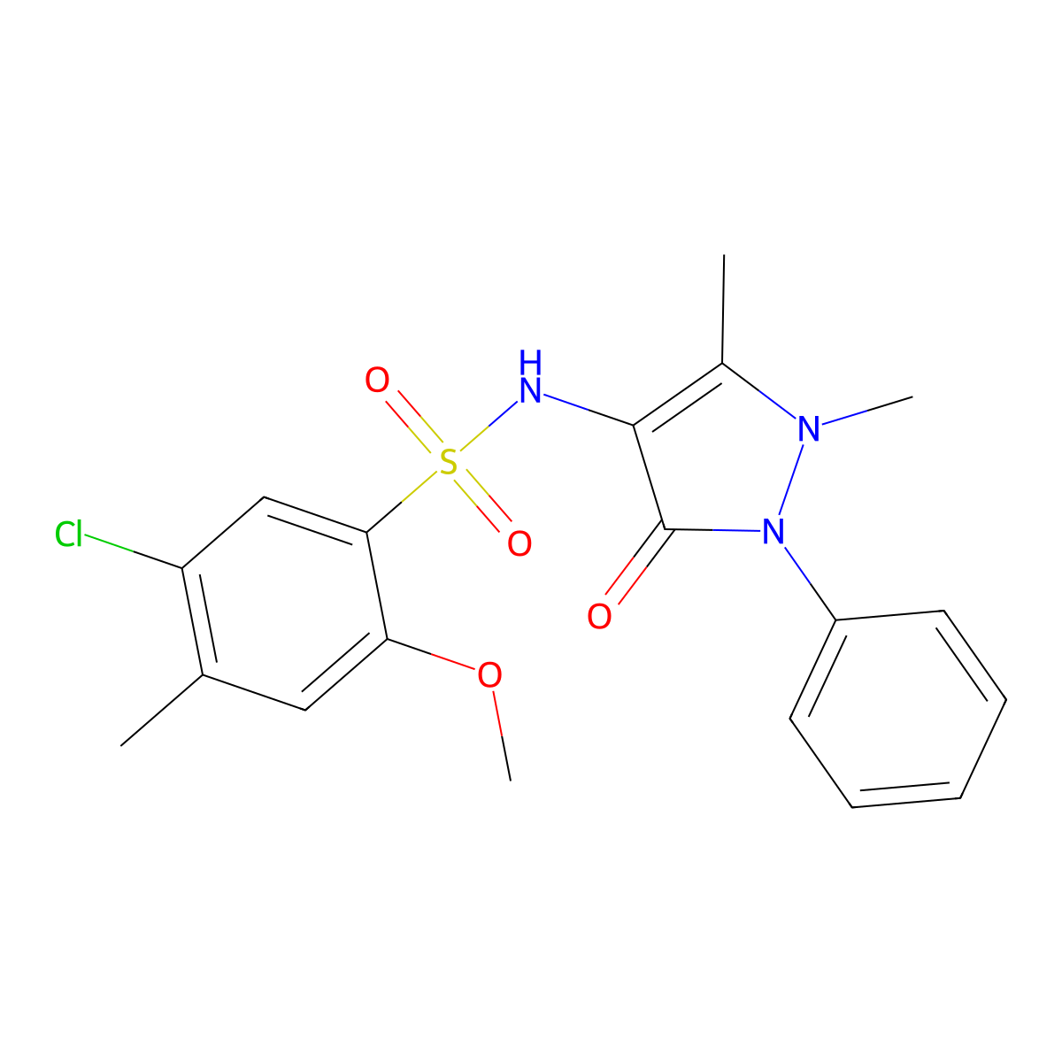 5-chloro-N-(1,5-dimethyl-3-oxo-2-phenyl-2,3-dihydro-1H-pyrazol-4-yl)-2-methoxy-4-methylbenzene-1-sulfonamide molecular structure, CAS 2759447-77-1