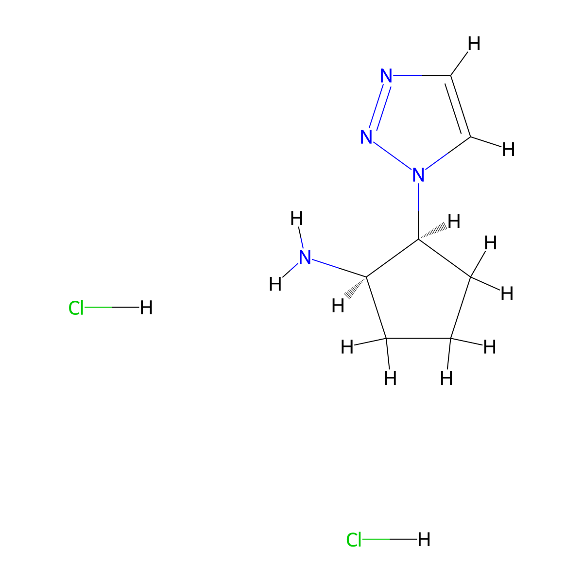rac-(1R,2S)-2-(1H-1,2,3-triazol-1-yl)cyclopentan-1-amine dihydrochloride, cis molecular structure, CAS 2759643-47-3