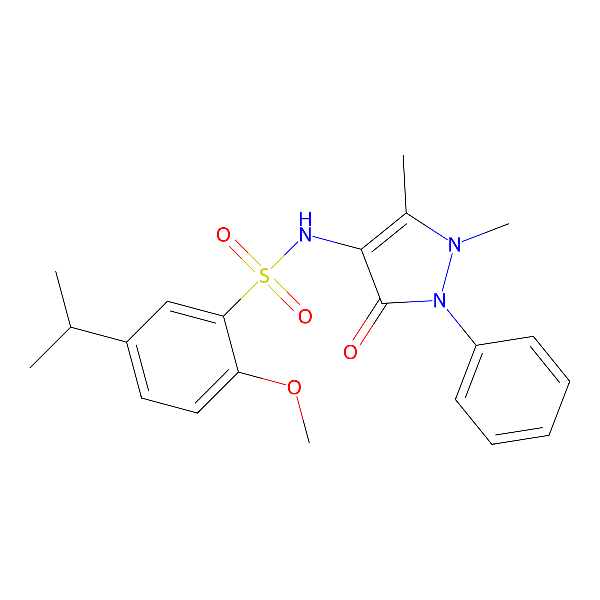 N-(1,5-dimethyl-3-oxo-2-phenyl-2,3-dihydro-1H-pyrazol-4-yl)-2-methoxy-5-(propan-2-yl)benzene-1-sulfonamide molecular structure, CAS 2759672-48-3