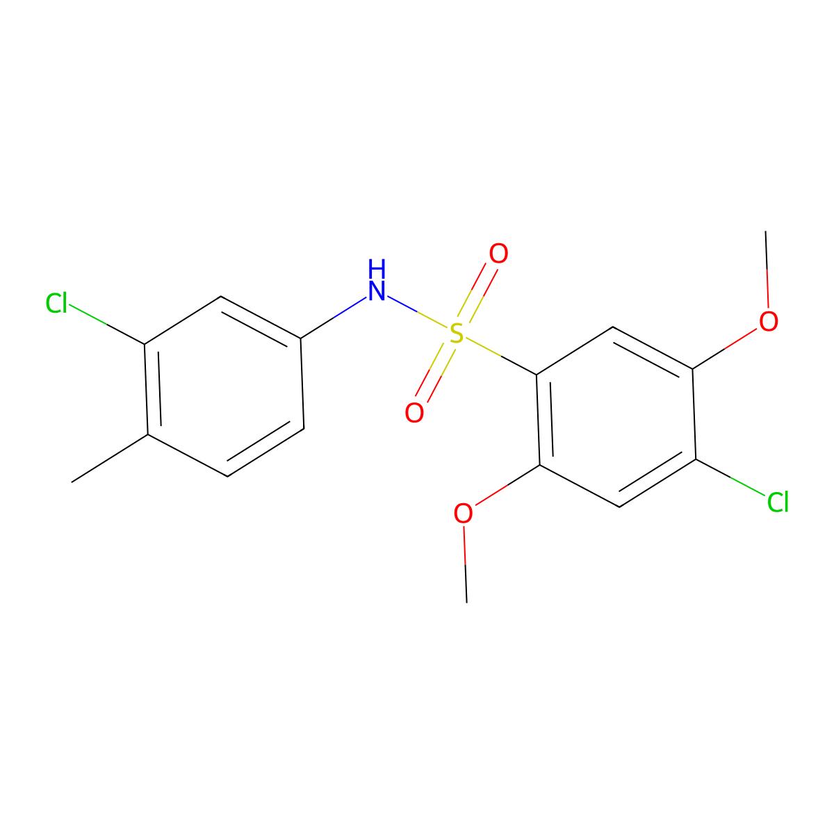 4-chloro-N-(3-chloro-4-methylphenyl)-2,5-dimethoxybenzene-1-sulfonamide molecular structure, CAS 2759672-71-2