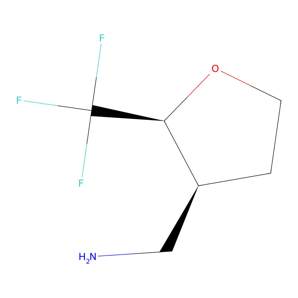 rac-1-[(2R,3R)-2-(trifluoromethyl)oxolan-3-yl]methanamine, cis molecular structure, CAS 2759744-94-8