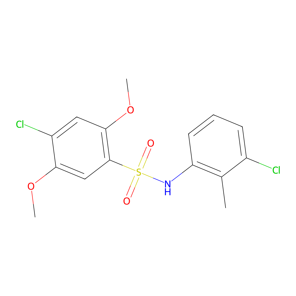 4-chloro-N-(3-chloro-2-methylphenyl)-2,5-dimethoxybenzene-1-sulfonamide molecular structure, CAS 2759790-87-7