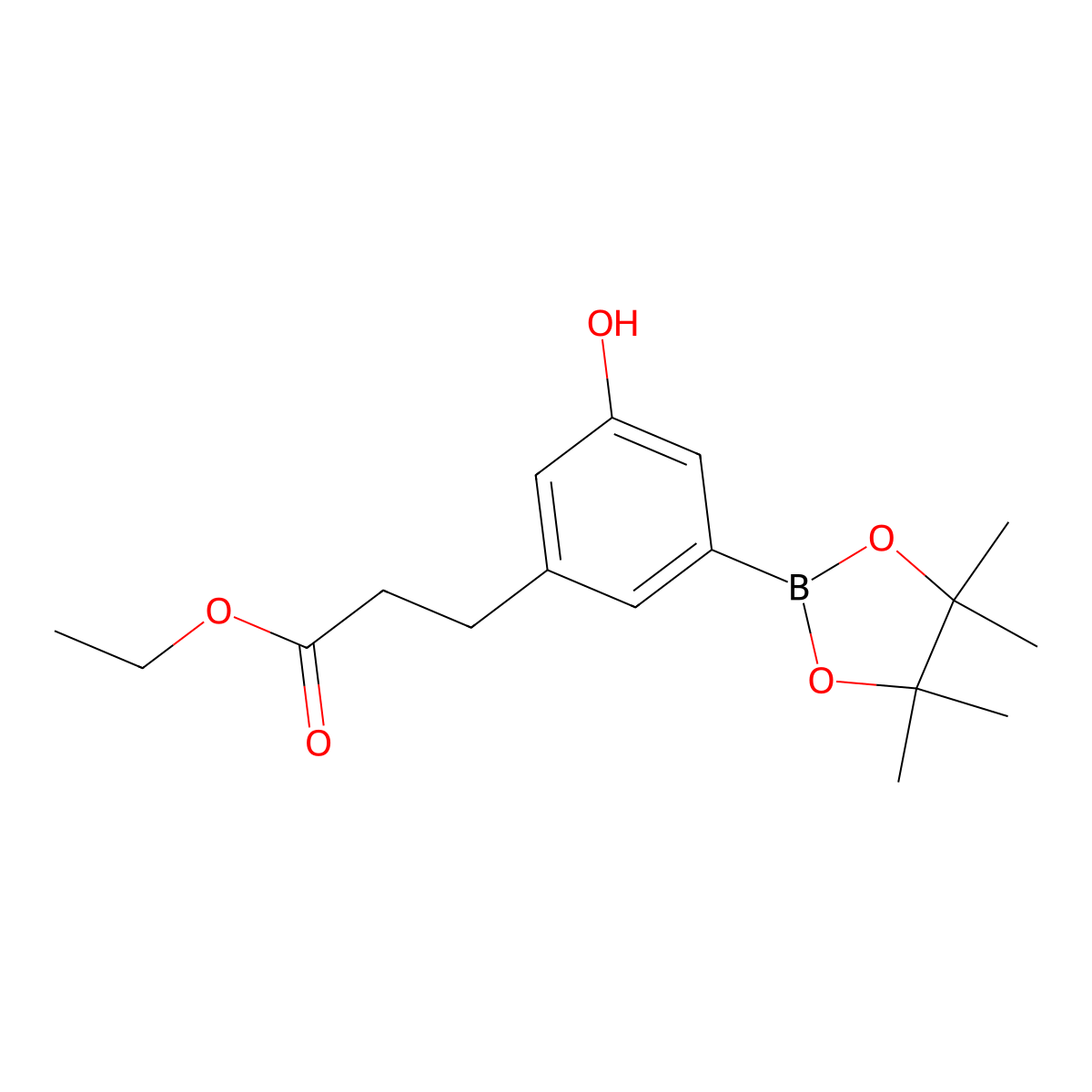 Ethyl 3-(3-hydroxy-5-(4,4,5,5-tetramethyl-1,3,2-dioxaborolan-2-yl)phenyl)propanoate molecular structure, CAS 2760262-15-3