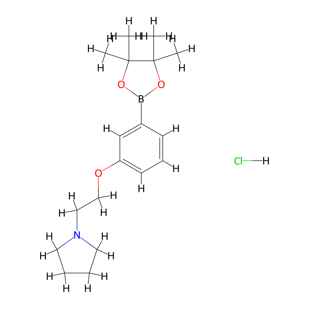 1-(2-(3-(4,4,5,5-Tetramethyl-1,3,2-dioxaborolan-2-yl)phenoxy)ethyl)pyrrolidine hydrochloride molecular structure, CAS 2760371-14-8