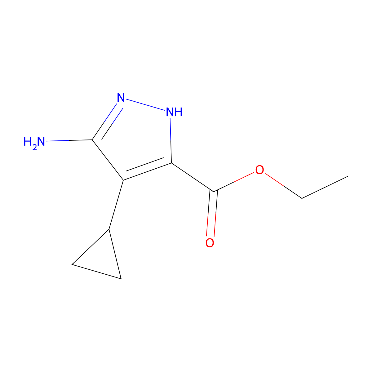 ethyl 3-amino-4-cyclopropyl-1H-pyrazole-5-carboxylate molecular structure, CAS 2760415-29-8