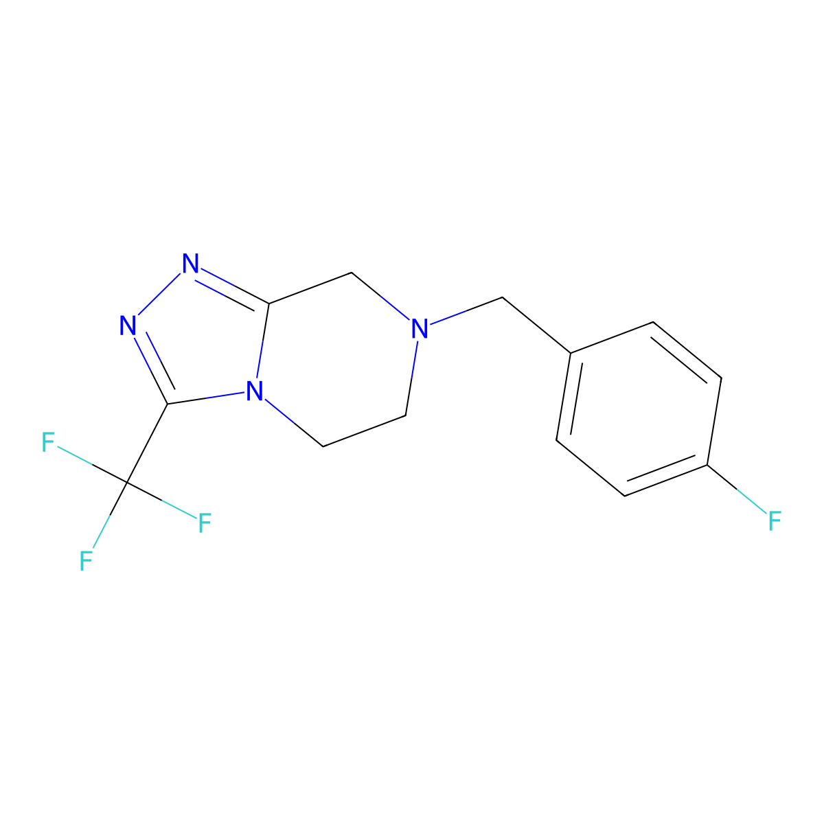 7-[(4-fluorophenyl)methyl]-3-(trifluoromethyl)-5H,6H,7H,8H-[1,2,4]triazolo[4,3-a]pyrazine molecular structure, CAS 2760445-73-4