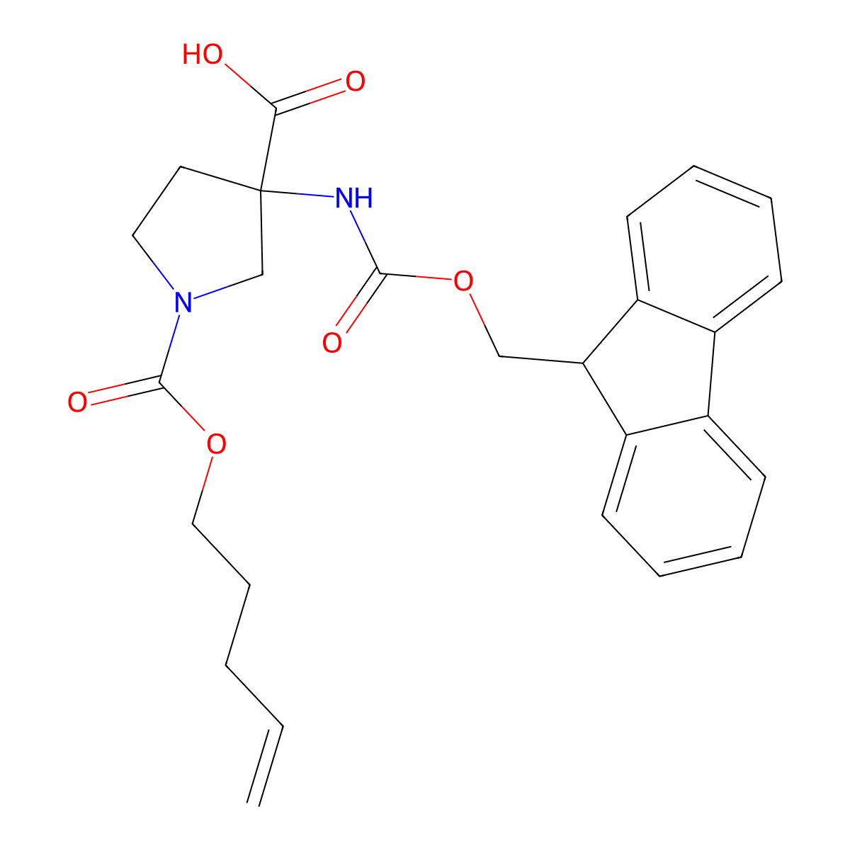 (S)-3-((((9H-Fluoren-9-yl)methoxy)carbonyl)amino)-1-((pent-4-en-1-yloxy)carbonyl)pyrrolidine-3-carboxylic acid molecular structure, CAS 2760464-21-7