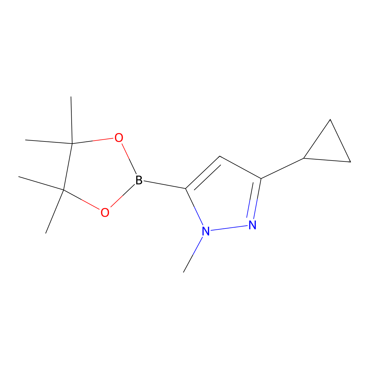 3-cyclopropyl-1-methyl-5-(tetramethyl-1,3,2-dioxaborolan-2-yl)-1H-pyrazole molecular structure, CAS 2760571-44-4