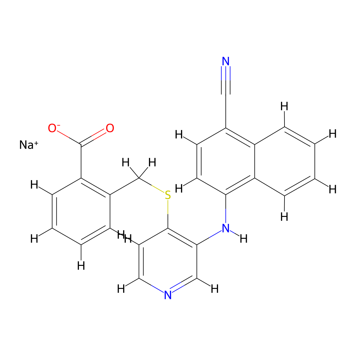 Sodium 2-[[3-[(4-cyanonaphthalen-1-yl)amino]-4-pyridinyl]sulfanylmethyl]benzoate molecular structure, CAS 2760615-09-4