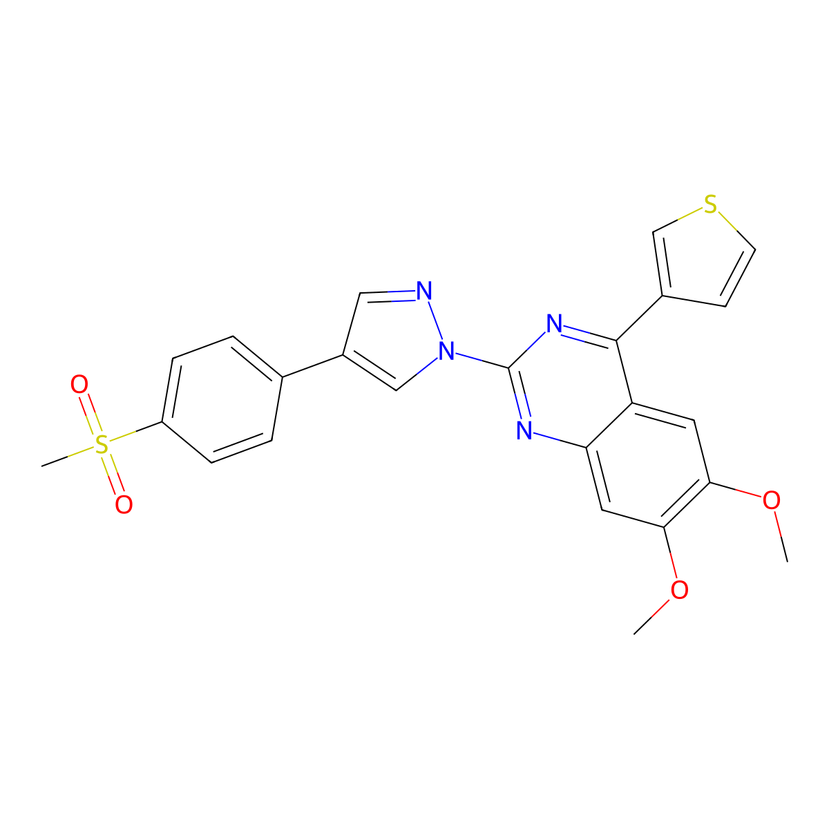 6,7-Dimethoxy-2-[4-[4-(methylsulfonyl)phenyl]-1-pyrazolyl]-4-(3-thienyl)quinazoline molecular structure, CAS 2760719-98-8