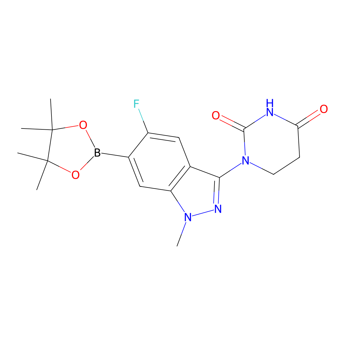 1-(5-Fluoro-1-methyl-6-(4,4,5,5-tetramethyl-1,3,2-dioxaborolan-2-yl)-1H-indazol-3-yl)dihydropyrimidine-2,4(1H,3H)-dione molecular structure, CAS 2760850-51-7