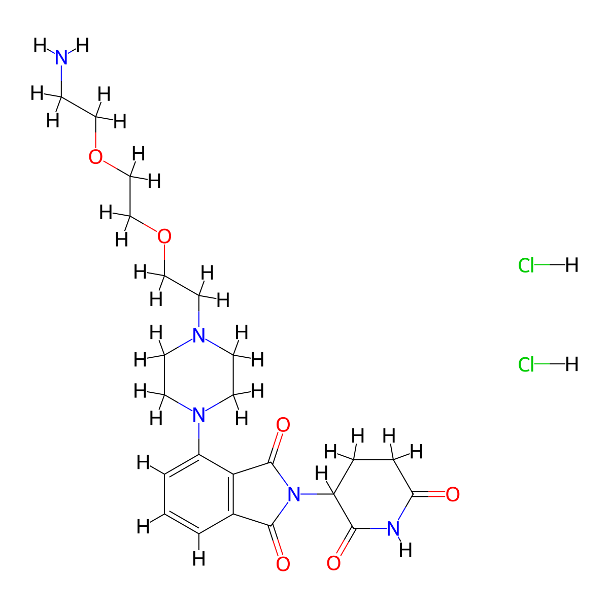 4-(4-{2-[2-(2-aminoethoxy)ethoxy]ethyl}piperazin-1-yl)-2-(2,6-dioxopiperidin-3-yl)-2,3-dihydro-1H-isoindole-1,3-dione dihydrochloride molecular structure, CAS 2761384-51-2
