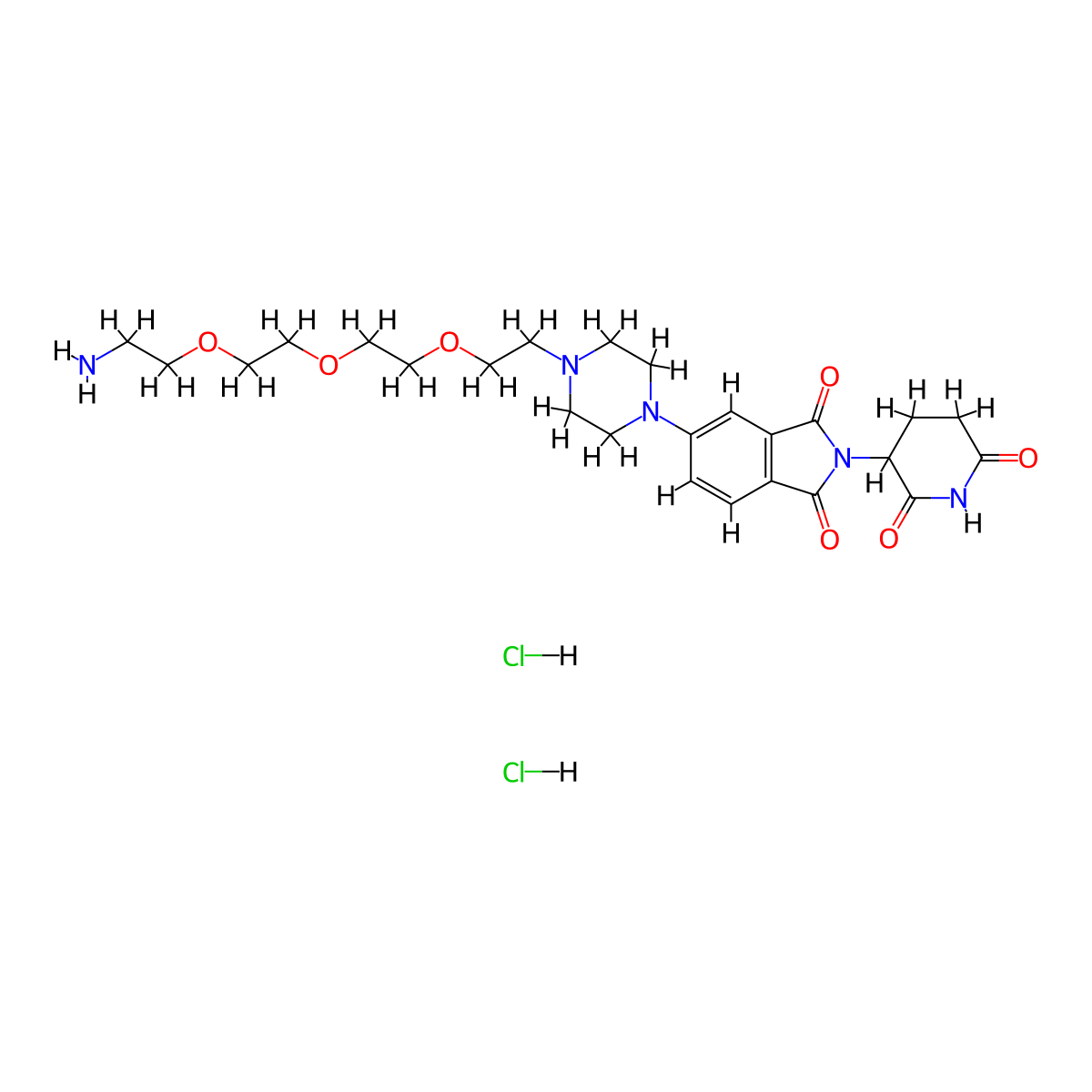 5-[4-(2-{2-[2-(2-aminoethoxy)ethoxy]ethoxy}ethyl)piperazin-1-yl]-2-(2,6-dioxopiperidin-3-yl)-2,3-dihydro-1H-isoindole-1,3-dione dihydrochloride molecular structure, CAS 2761394-16-3