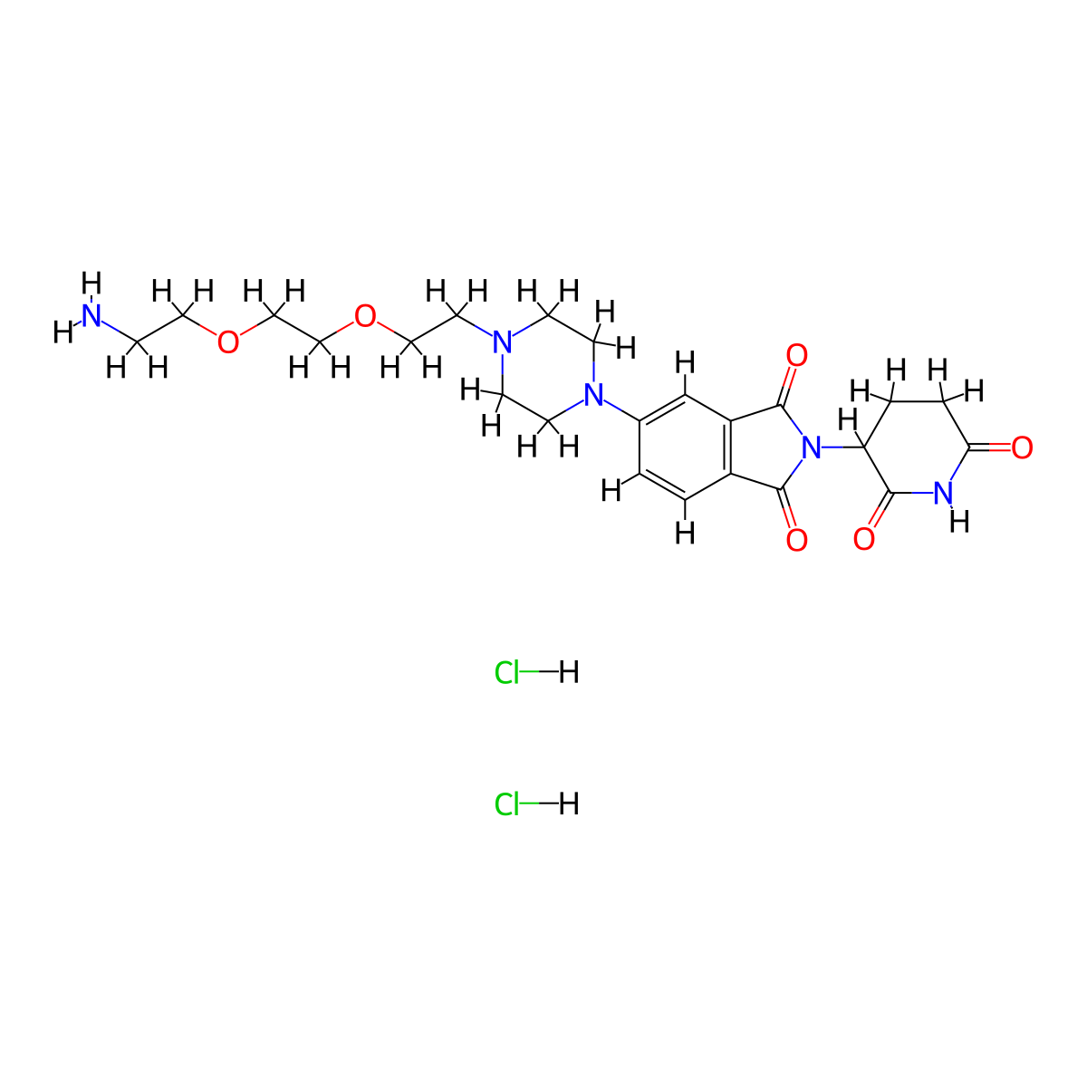 5-(4-{2-[2-(2-aminoethoxy)ethoxy]ethyl}piperazin-1-yl)-2-(2,6-dioxopiperidin-3-yl)-2,3-dihydro-1H-isoindole-1,3-dione dihydrochloride molecular structure, CAS 2761404-67-3