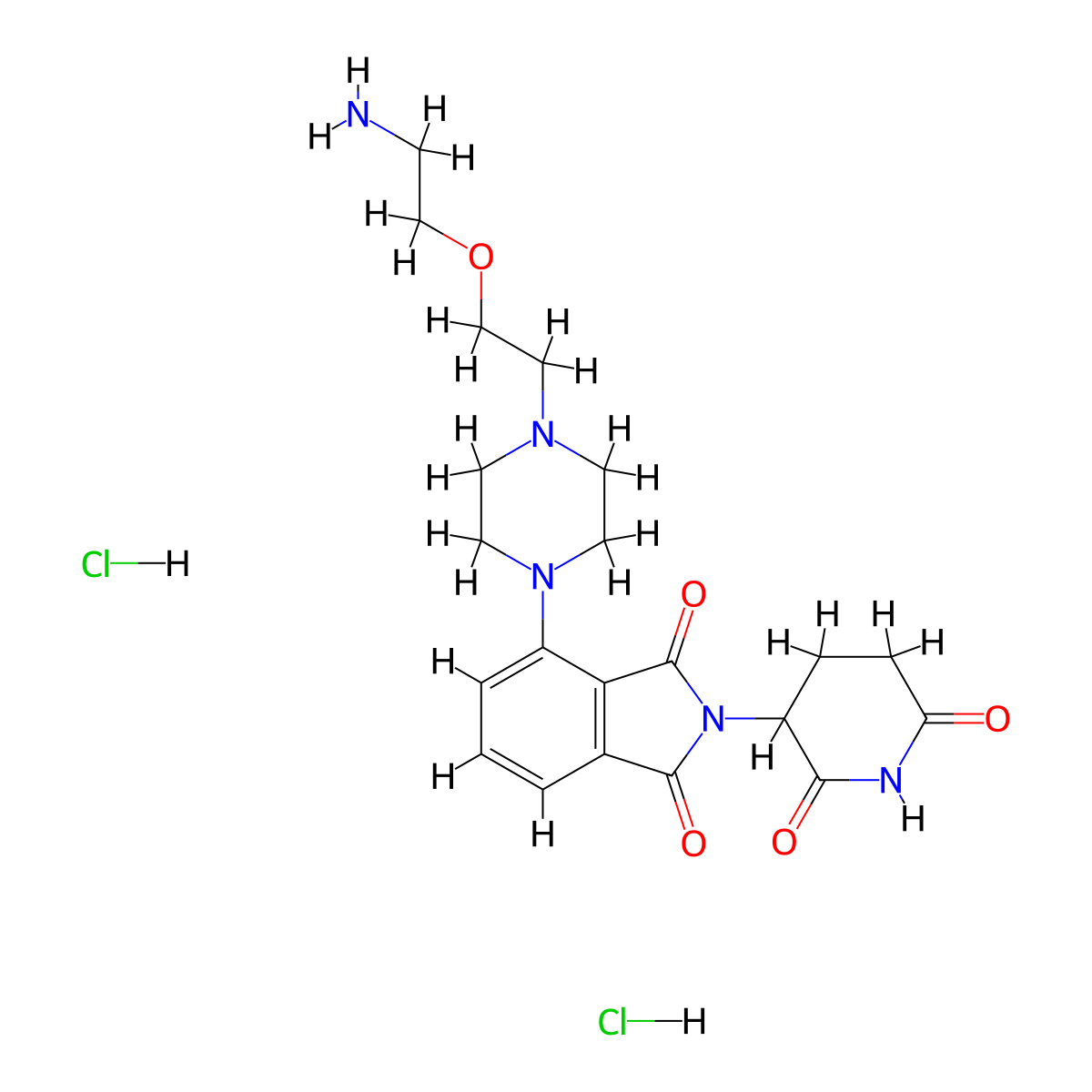 4-{4-[2-(2-aminoethoxy)ethyl]piperazin-1-yl}-2-(2,6-dioxopiperidin-3-yl)-2,3-dihydro-1H-isoindole-1,3-dione dihydrochloride molecular structure, CAS 2761406-60-2