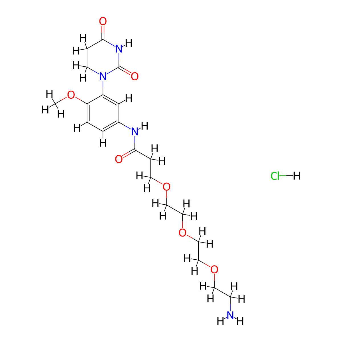 3-{2-[2-(2-aminoethoxy)ethoxy]ethoxy}-N-[3-(2,4-dioxo-1,3-diazinan-1-yl)-4-methoxyphenyl]propanamide hydrochloride molecular structure, CAS 2761415-08-9