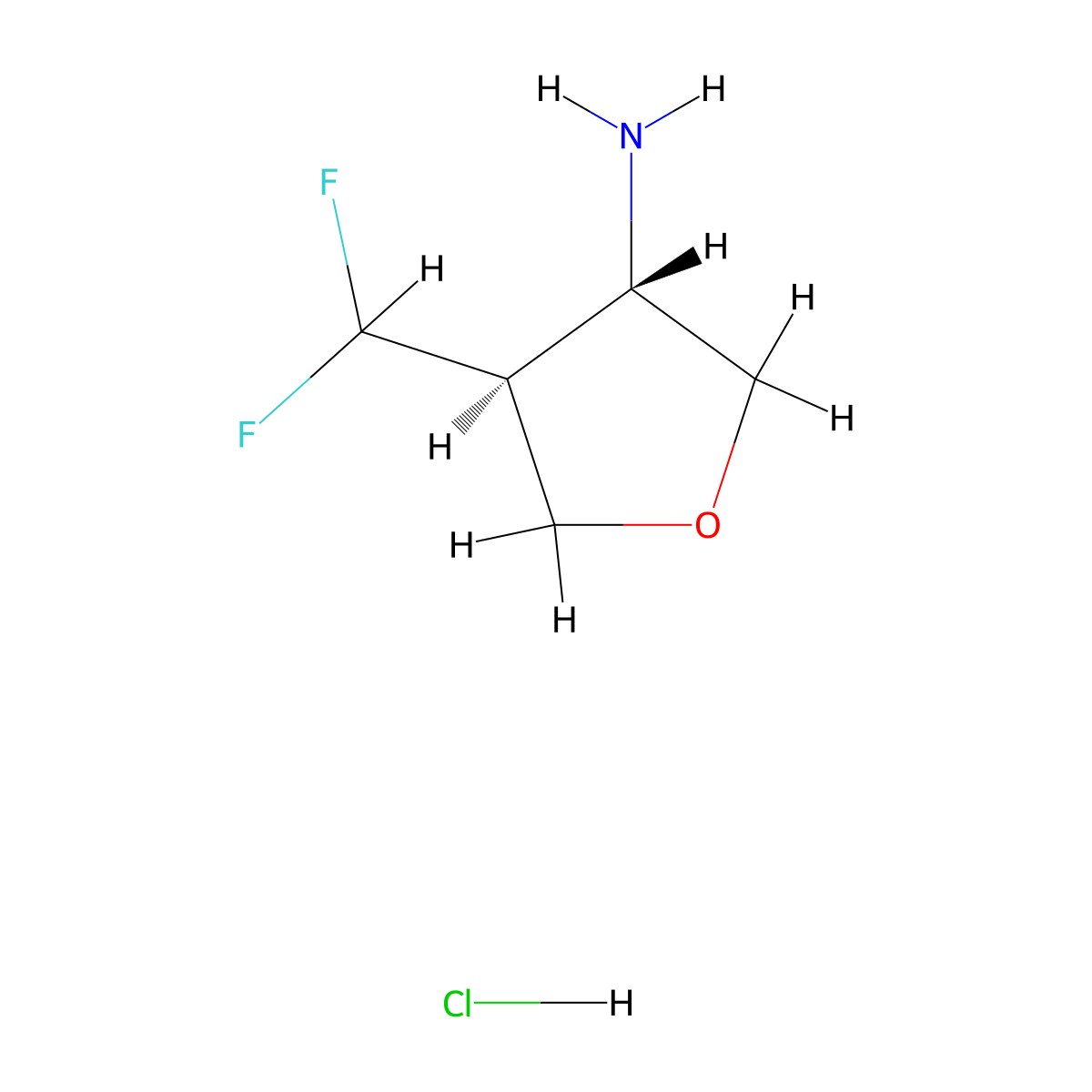 rac-(3R,4R)-4-(difluoromethyl)oxolan-3-aminehydrochloride,trans molecular structure, CAS 2761460-61-9