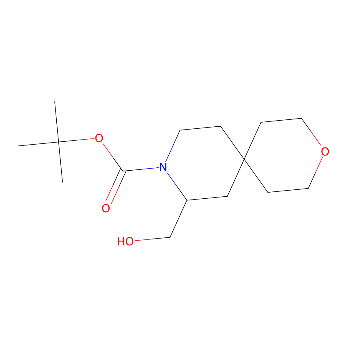 Tert-butyl 8-(hydroxymethyl)-3-oxa-9-azaspiro[5.5]undecane-9-carboxylate molecular structure, CAS 2761524-95-0