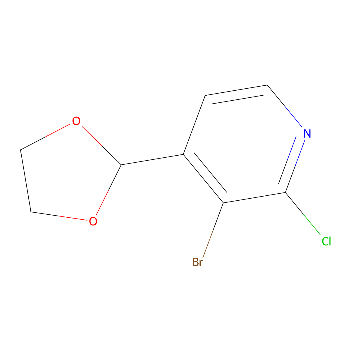 3-Bromo-2-chloro-4-(1,3-dioxolan-2-yl)pyridine molecular structure, CAS 2761538-31-0