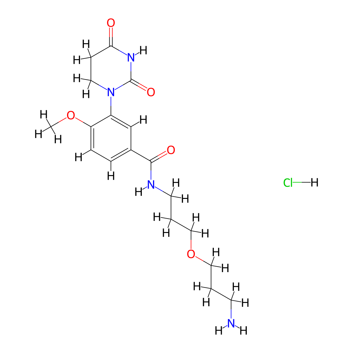 N-[3-(3-aminopropoxy)propyl]-3-(2,4-dioxo-1,3-diazinan-1-yl)-4-methoxybenzamide hydrochloride molecular structure, CAS 2761671-40-1