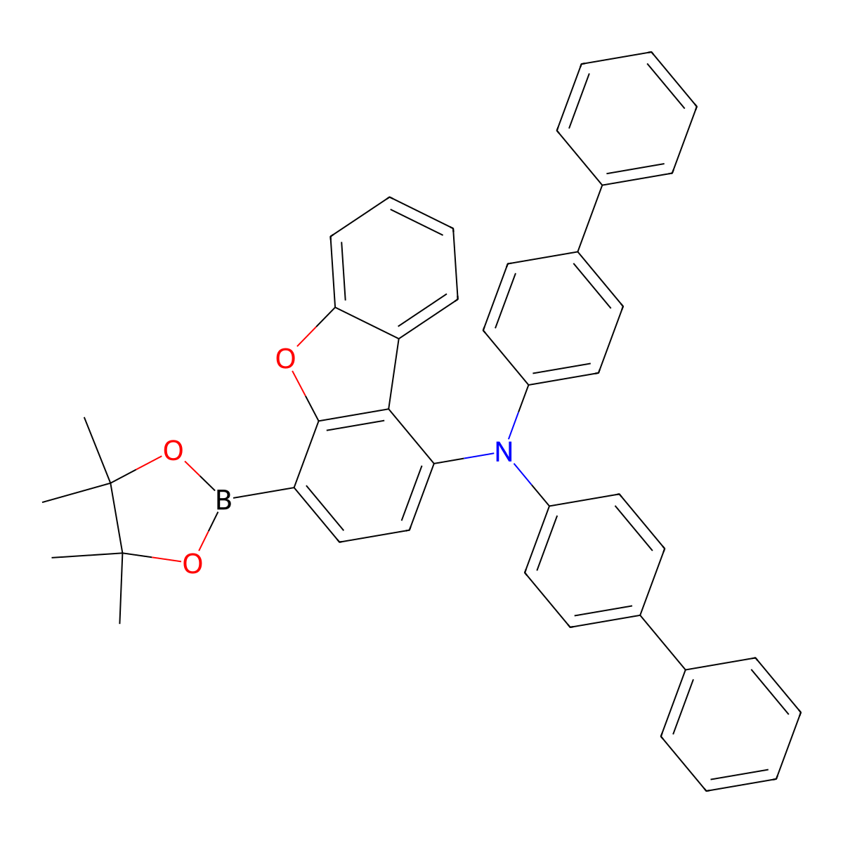 N,N-Bis([1,1'-biphenyl]-4-YL)-4-(4,4,5,5-tetramethyl-1,3,2-dioxaborolan-2-YL)dibenzofuran-1-amine molecular structure, CAS 2761689-76-1