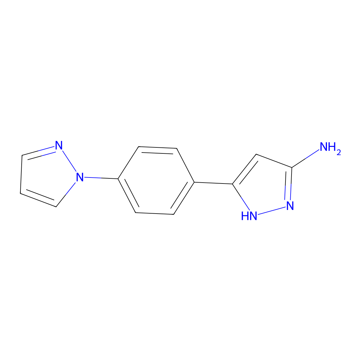 5-[4-(1H-pyrazol-1-yl)phenyl]-1H-pyrazol-3-amine molecular structure, CAS 2761711-13-9