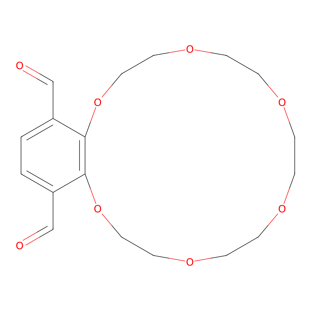 2,3,5,6,8,9,11,12,14,15-Decahydro-1,4,7,10,13,16-benzohexaoxacyclooctadecin-17,20-dicarboxaldehyde molecular structure, CAS 2761822-90-4
