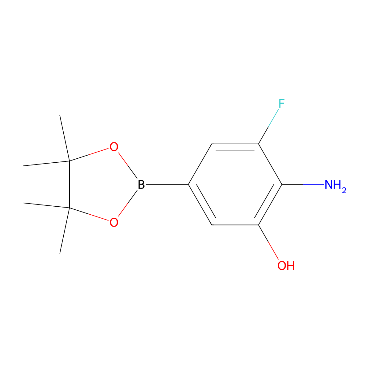 2-Amino-3-fluoro-5-(4,4,5,5-tetramethyl-1,3,2-dioxaborolan-2-YL)phenol molecular structure, CAS 2761862-77-3