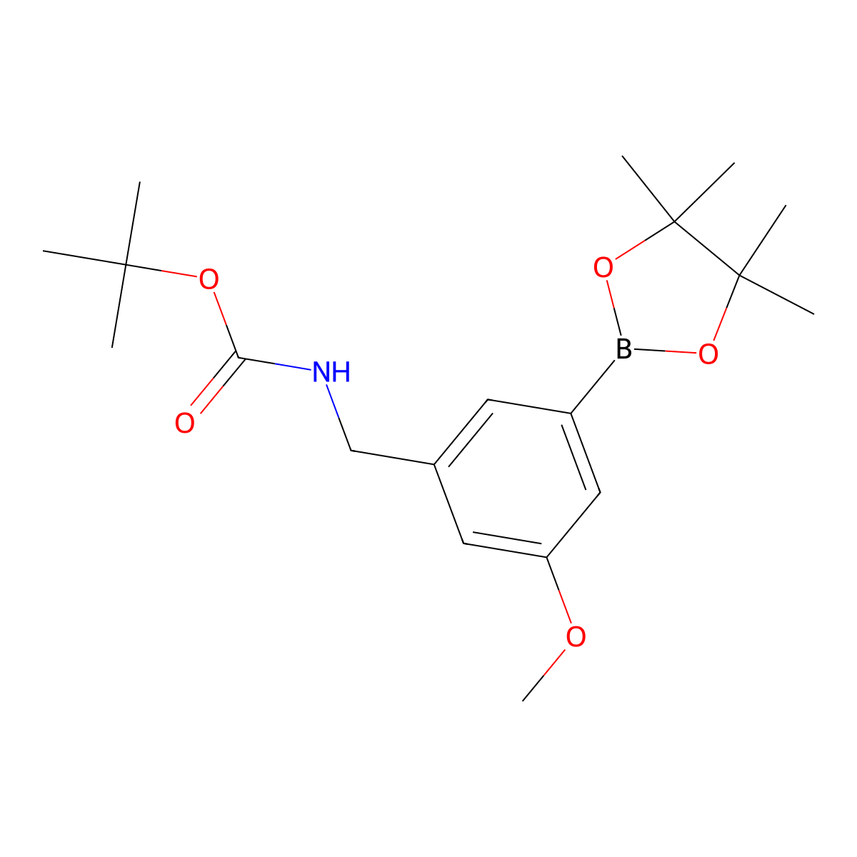 tert-butyl N-{[3-methoxy-5-(tetramethyl-1,3,2-dioxaborolan-2-yl)phenyl]methyl}carbamate molecular structure, CAS 2762075-07-8