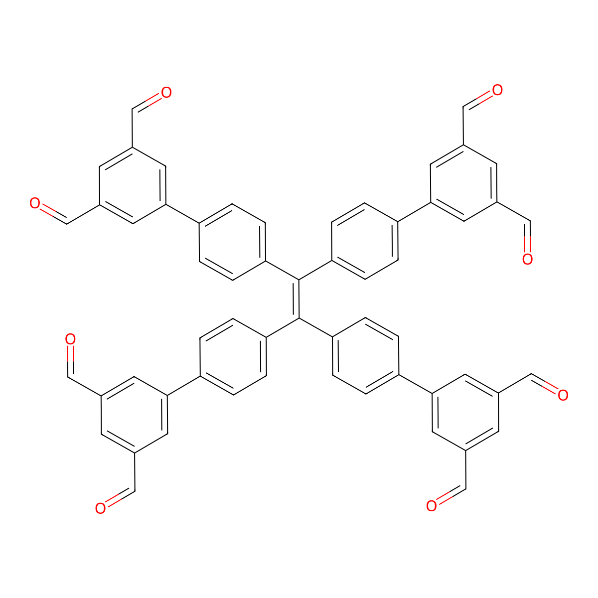 4',4''',4''''',4'''''''-(Ethene-1,1,2,2-tetrayl)tetrakis(([1,1'-biphenyl]-3,5-dicarbaldehyde)) molecular structure, CAS 2762493-66-1