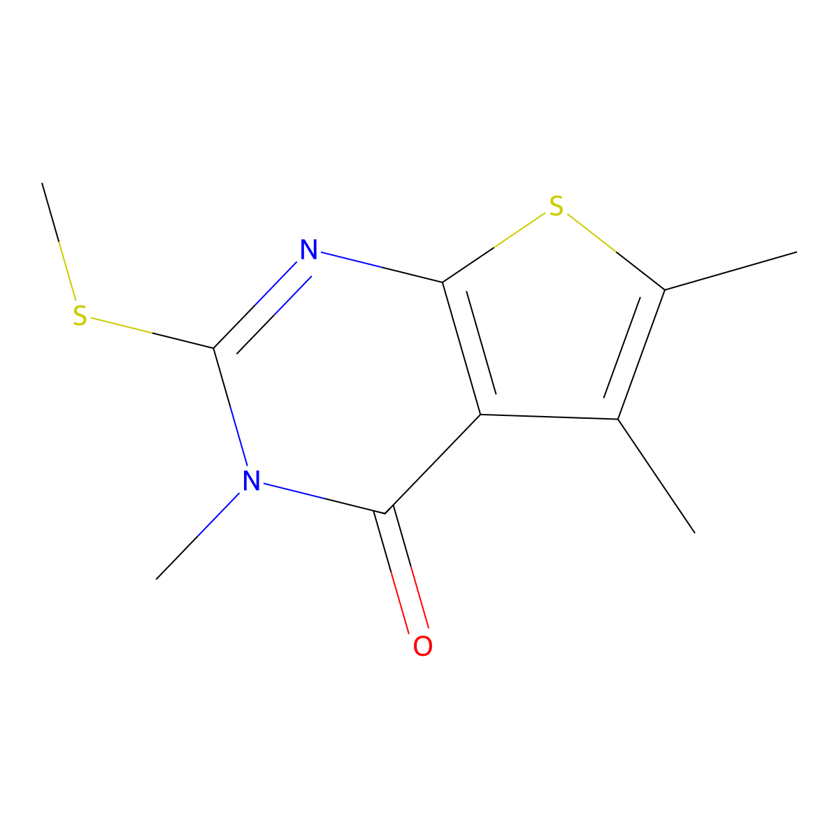 3,5,6-trimethyl-2-(methylsulfanyl)-3H,4H-thieno[2,3-d]pyrimidin-4-one molecular structure, CAS 276255-55-1