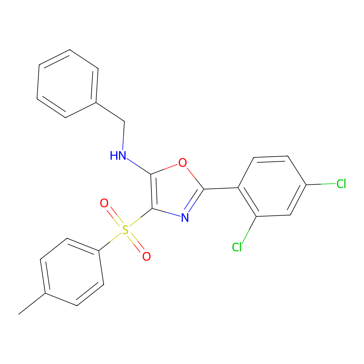 N-benzyl-2-(2,4-dichlorophenyl)-4-(4-methylphenyl)sulfonyl-1,3-oxazol-5-amine molecular structure, CAS 276263-65-1