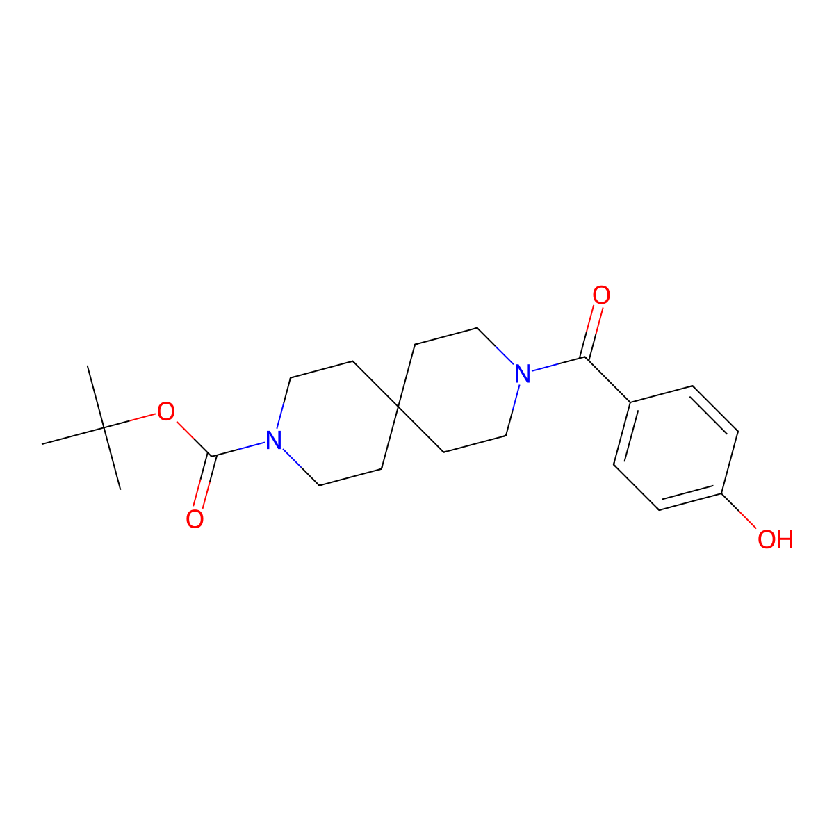 1,1-Dimethylethyl 9-(4-hydroxybenzoyl)-3,9-diazaspiro[5.5]undecane-3-carboxylate molecular structure, CAS 2762697-39-0