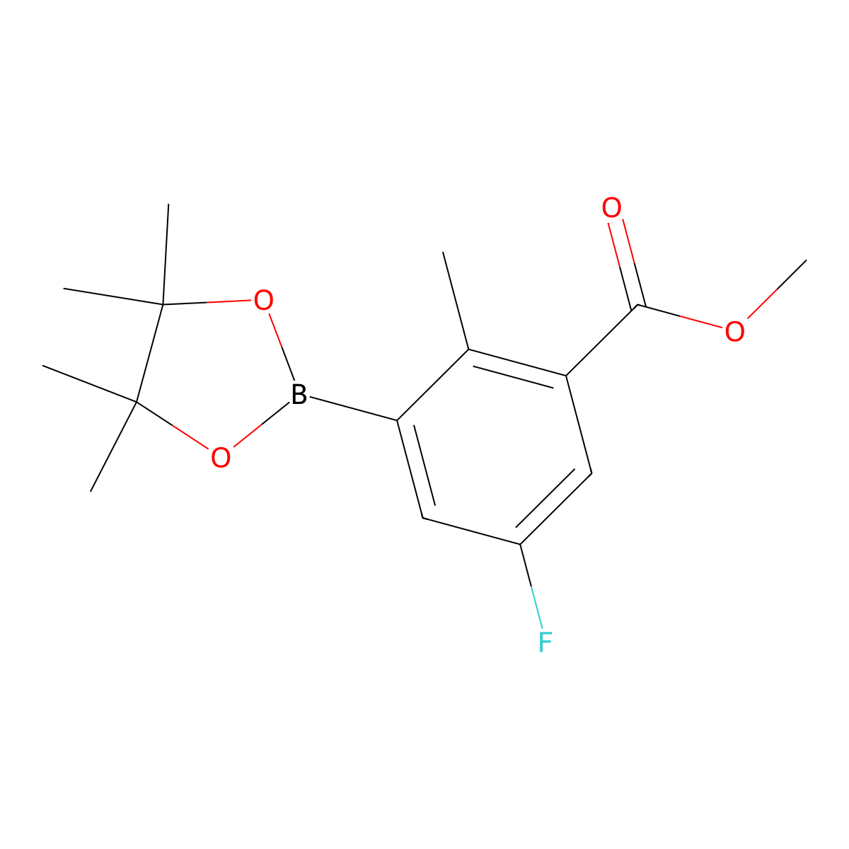 Methyl 5-fluoro-2-methyl-3-(4,4,5,5-tetramethyl-1,3,2-dioxaborolan-2-yl)benzoate molecular structure, CAS 2762738-14-5