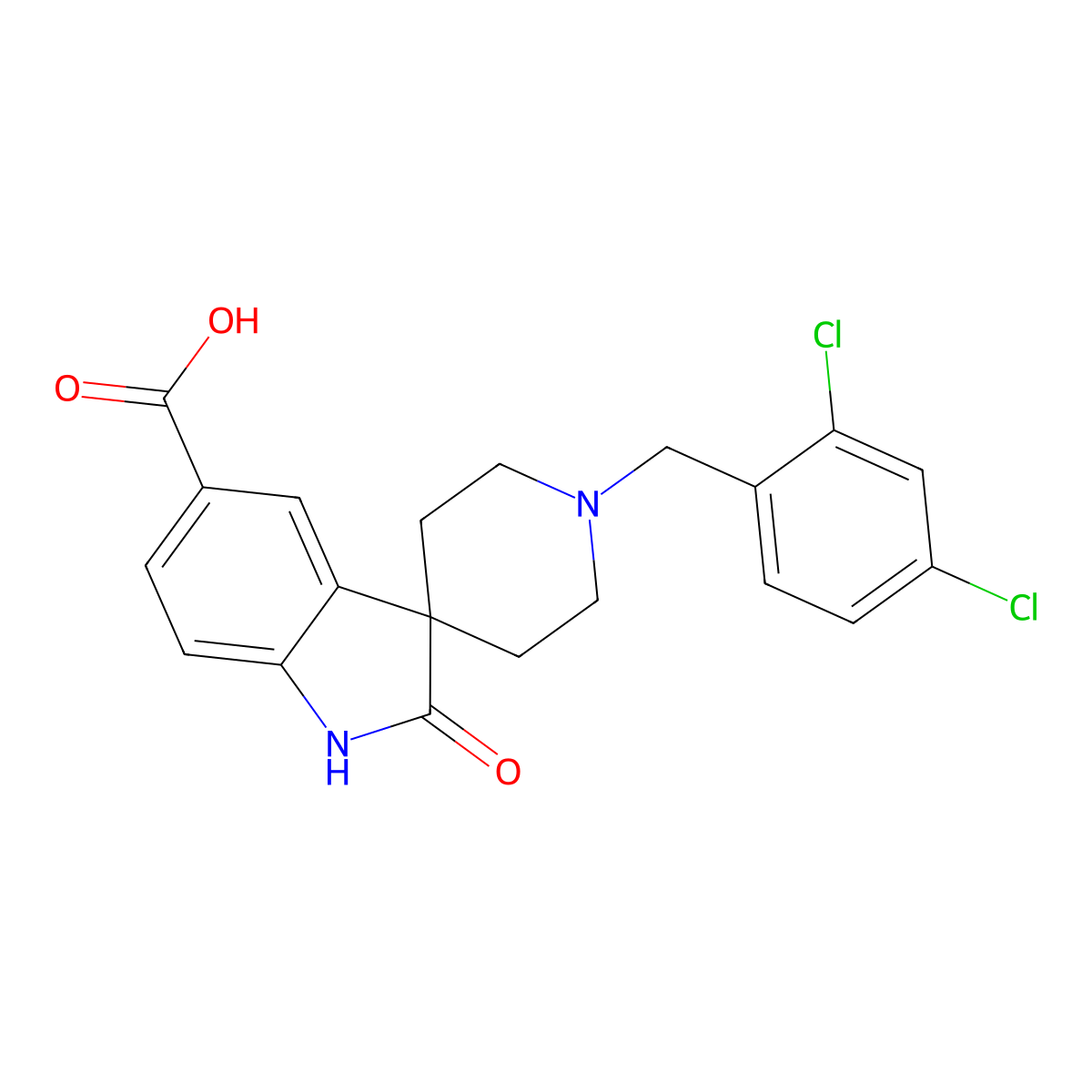 1'-[(2,4-dichlorophenyl)methyl]-2-oxospiro[1H-indole-3,4'-piperidine]-5-carboxylic acid molecular structure, CAS 2762762-17-2