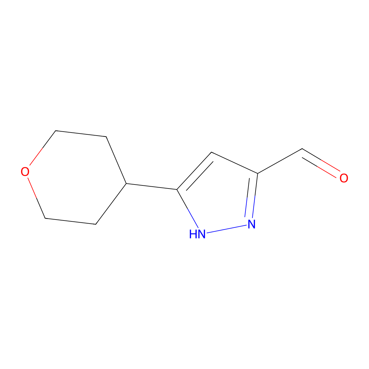 5-(oxan-4-yl)-1H-pyrazole-3-carbaldehyde molecular structure, CAS 2762830-45-3