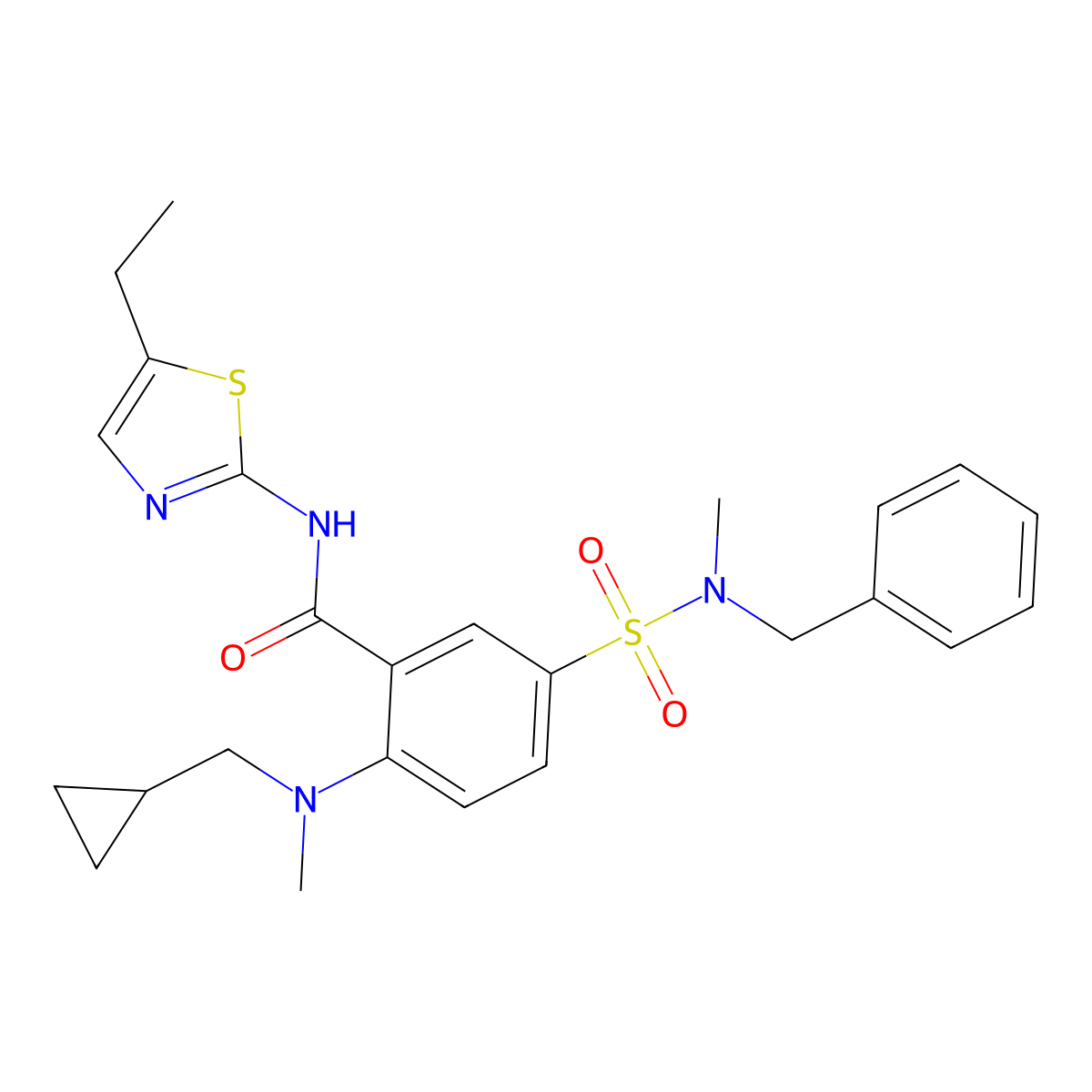 5-[benzyl(methyl)sulfamoyl]-2-[cyclopropylmethyl(methyl)amino]-N-(5-ethyl-1,3-thiazol-2-yl)benzamide molecular structure, CAS 2763063-40-5