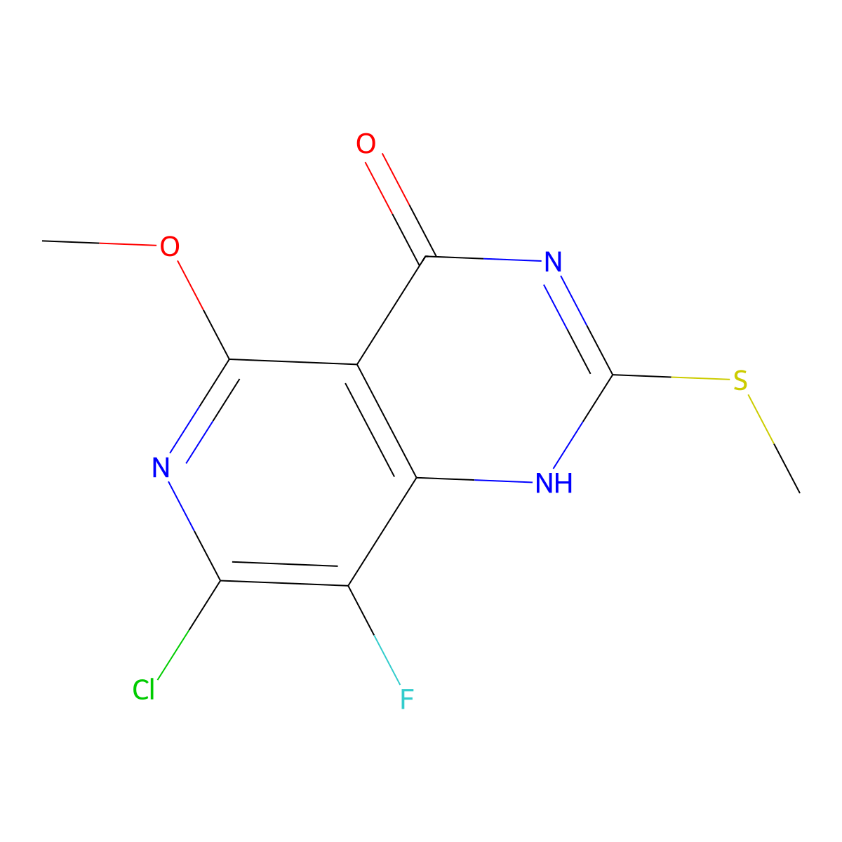 7-chloro-8-fluoro-5-methoxy-2-(methylthio)pyrido[4,3-d]pyrimidin-4(1H)-one molecular structure, CAS 2763158-77-4