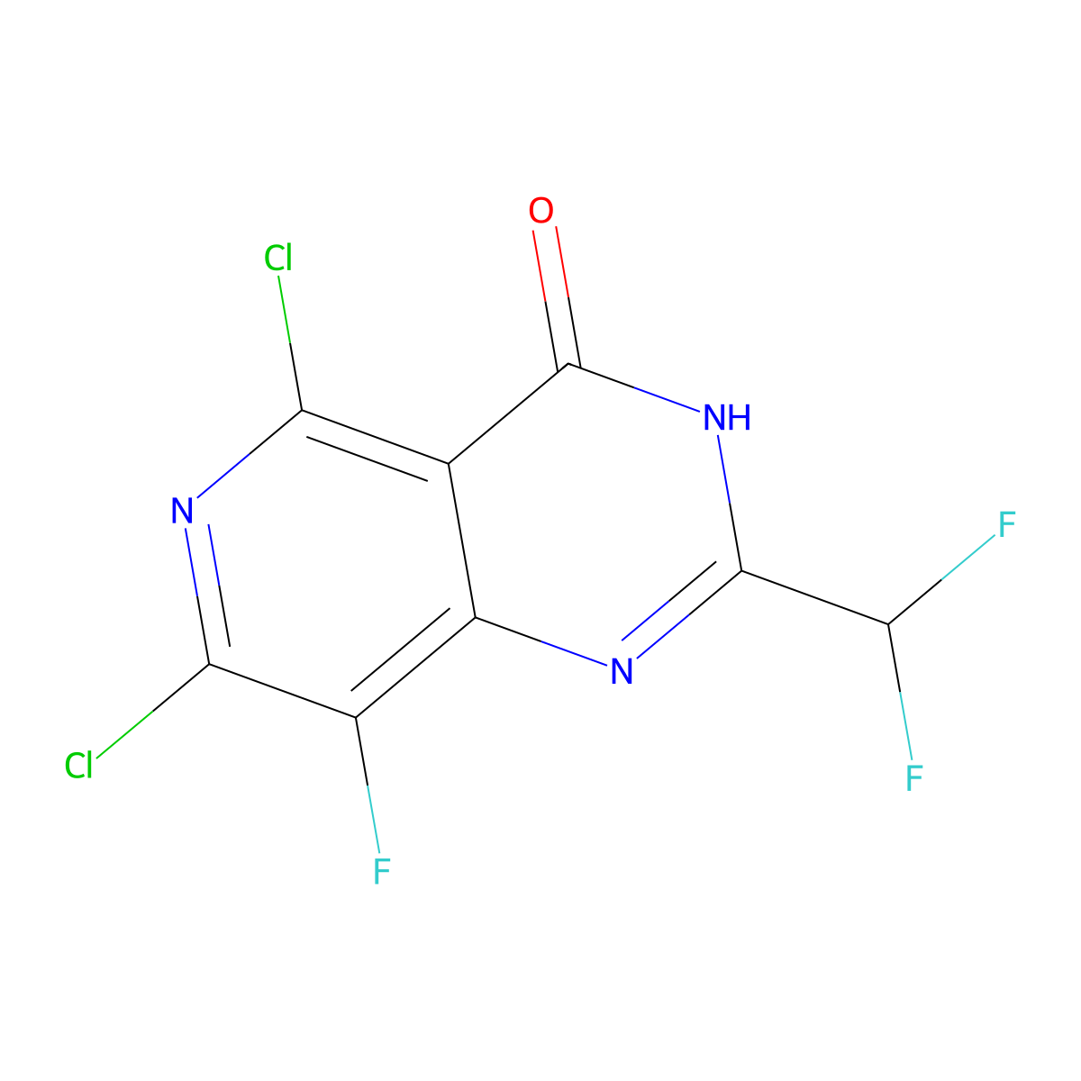 5,7-dichloro-2-(difluoromethyl)-8-fluoro-1H-pyrido[4,3-d]pyrimidin-4-one molecular structure, CAS 2763159-69-7