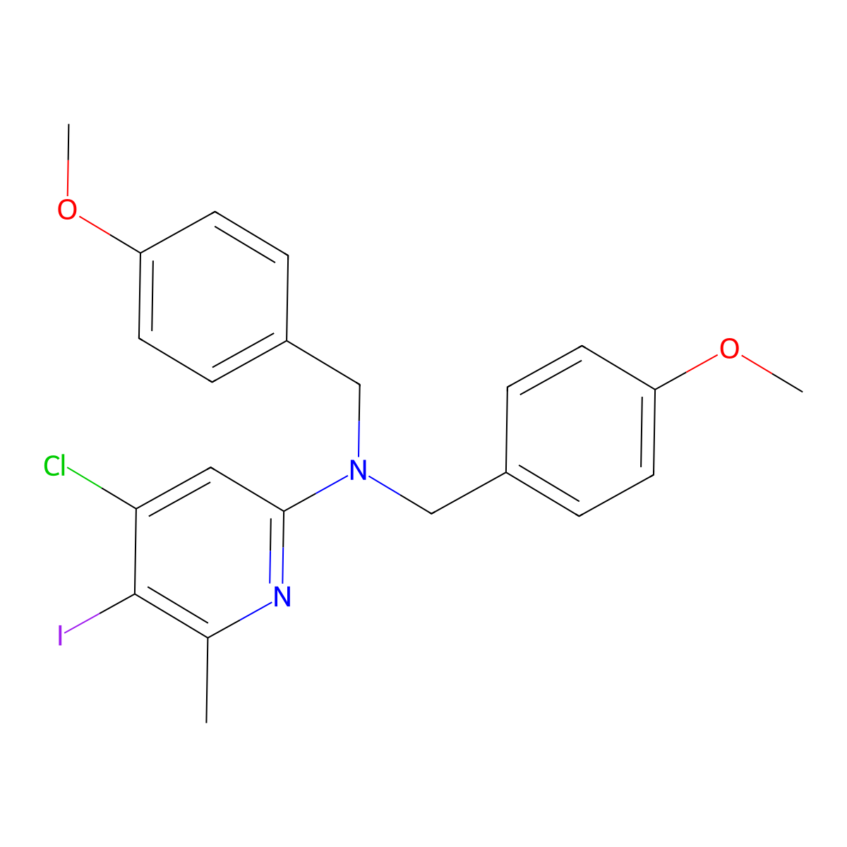 4-chloro-5-iodo-N,N-bis[(4-methoxyphenyl)methyl]-6-methyl-pyridin-2-amine molecular structure, CAS 2763159-74-4