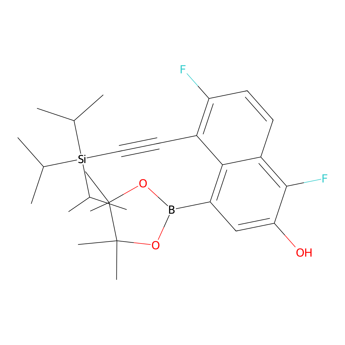 1,6-Difluoro-4-(4,4,5,5-tetramethyl-1,3,2-dioxaborolan-2-yl)-5-((triisopropylsilyl)ethynyl)naphthalen-2-ol molecular structure, CAS 2763159-88-0