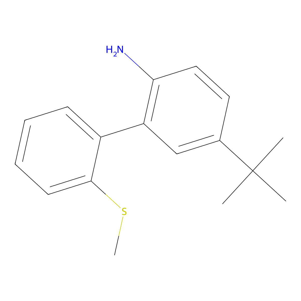 5-(1,1-Dimethylethyl)-2'-(methylthio)[1,1'-biphenyl]-2-amine molecular structure, CAS 2763182-52-9