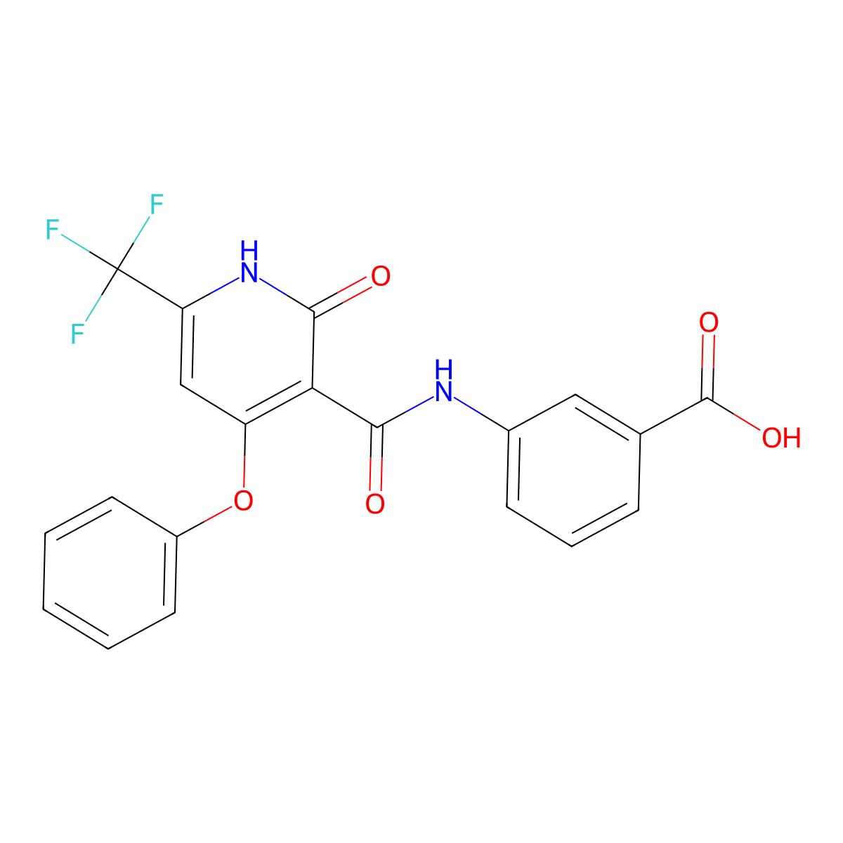 3-{[2-Oxo-4-phenoxy-6-(trifluoromethyl)-1,2-dihydropyridine-3-carbonyl]amino}benzoic acid molecular structure, CAS 2763260-34-8