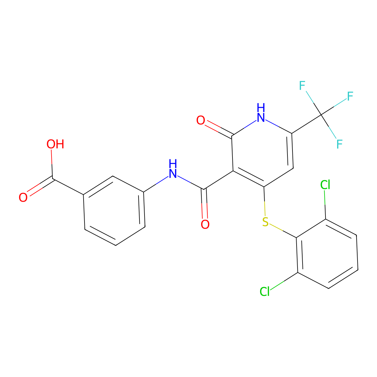 3-{4-[(2,6-Dichlorophenyl)sulfanyl]-2-oxo-6-(trifluoromethyl)-1,2-dihydropyridine-3-amido}benzoic acid molecular structure, CAS 2763260-36-0
