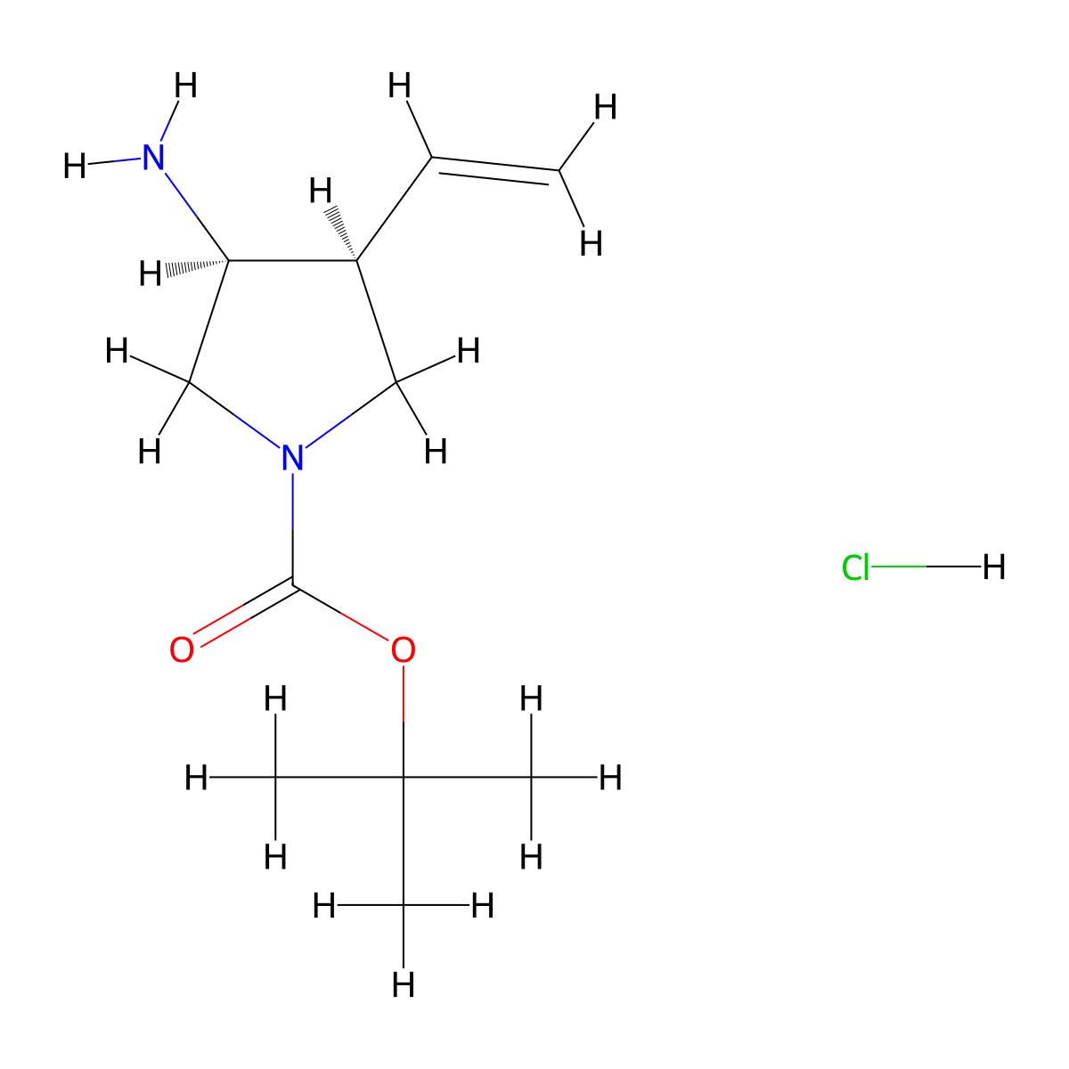 rac-tert-butyl(3R,4R)-3-amino-4-ethenylpyrrolidine-1-carboxylatehydrochloride,cis molecular structure, CAS 2763583-60-2