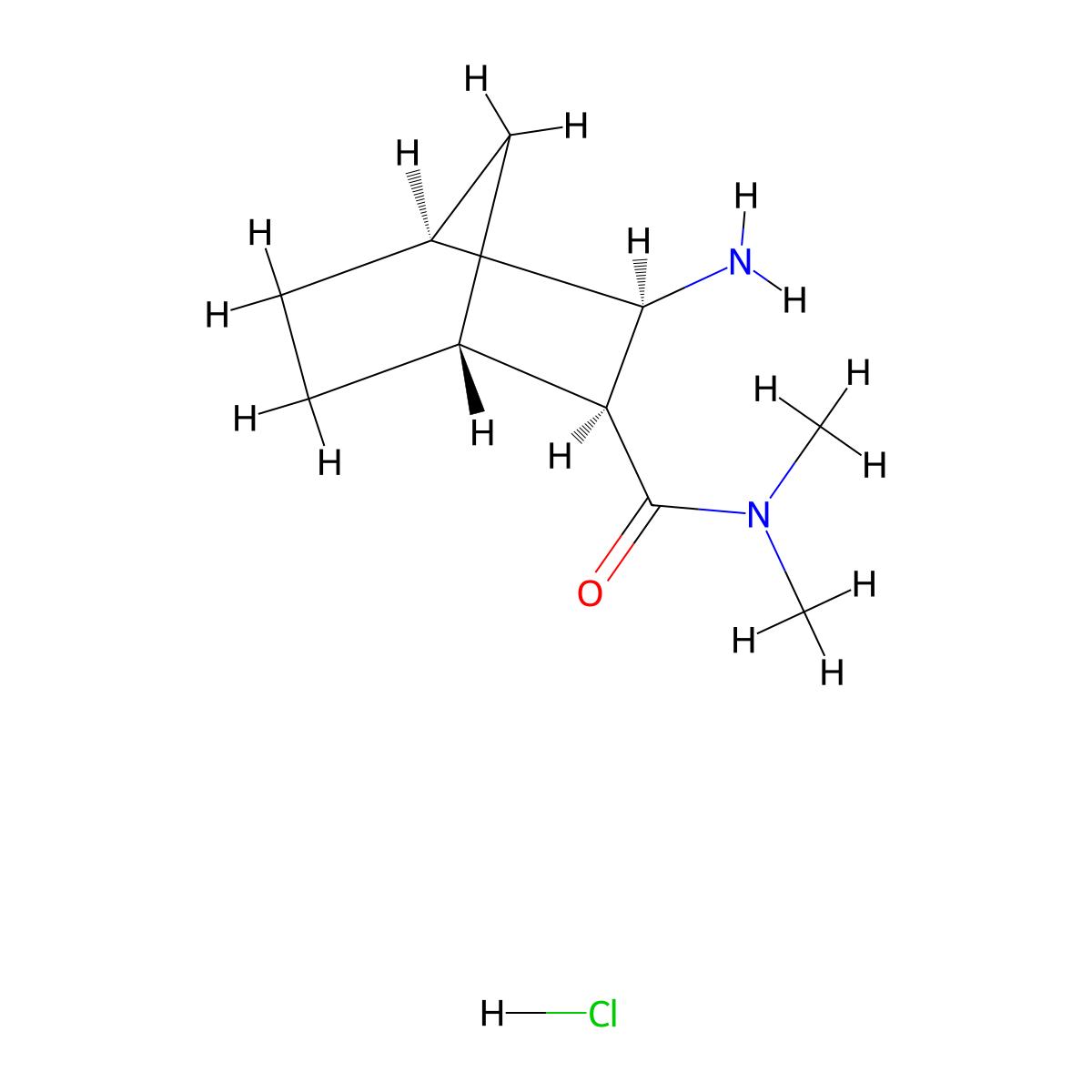 rac-(1R,2S,3R,4S)-3-amino-N,N-dimethylbicyclo[2.2.1]heptane-2-carboxamidehydrochloride molecular structure, CAS 2763583-88-4