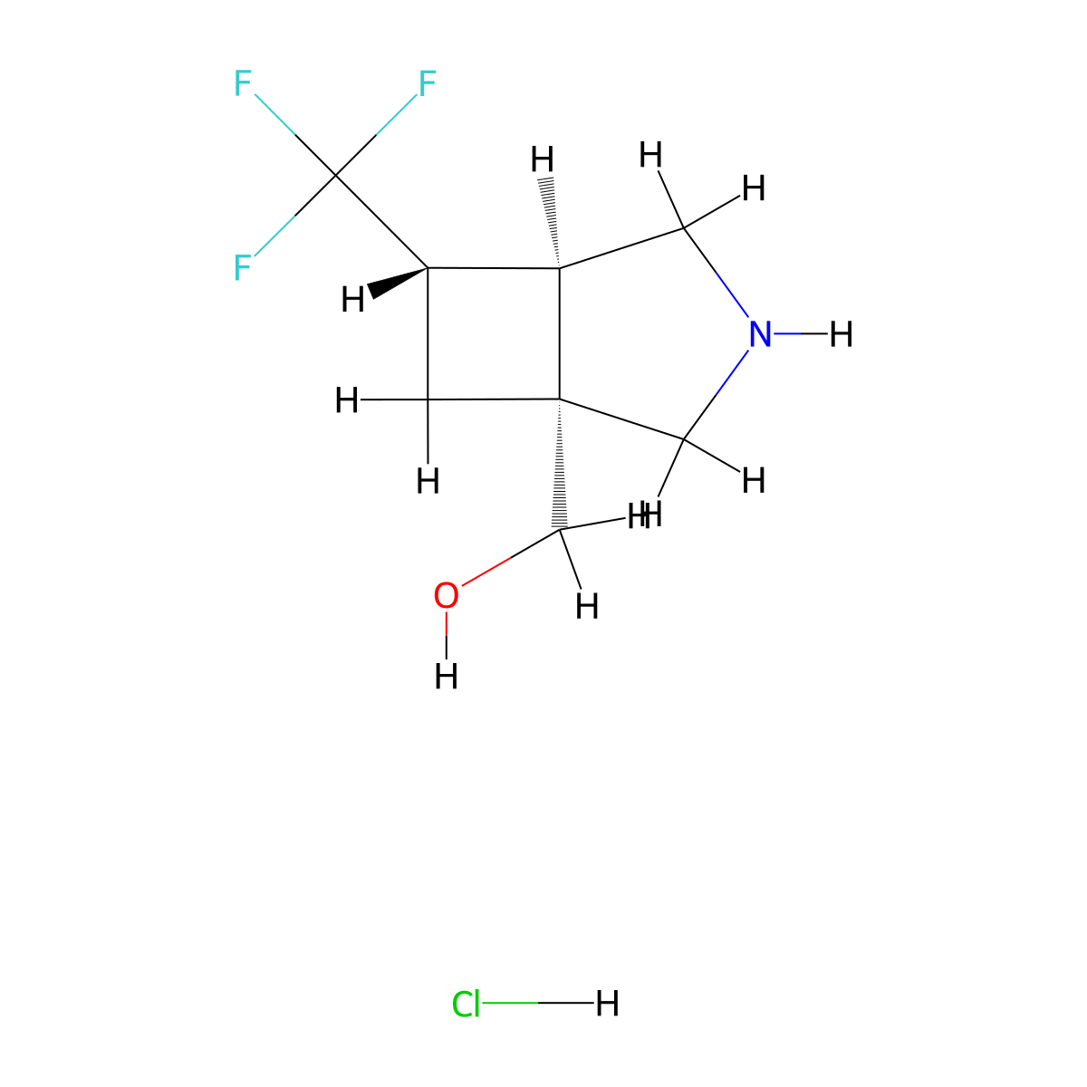 rac-[(1R,5R,6S)-6-(trifluoromethyl)-3-azabicyclo[3.2.0]heptan-1-yl]methanolhydrochloride molecular structure, CAS 2763584-02-5