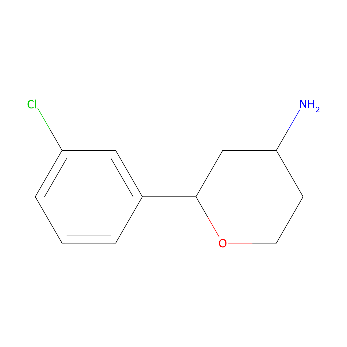 rac-(2R,4R)-2-(3-chlorophenyl)oxan-4-amine molecular structure, CAS 2763584-29-6