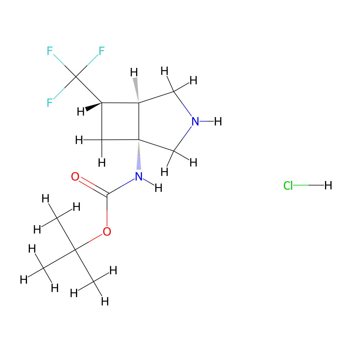 rac-tert-butyl N-((1R,5S,6S)-6-(trifluoromethyl)-3-azabicyclo(3.2.0)heptan-1-yl)carbamate hydrochloride molecular structure, CAS 2763584-44-5