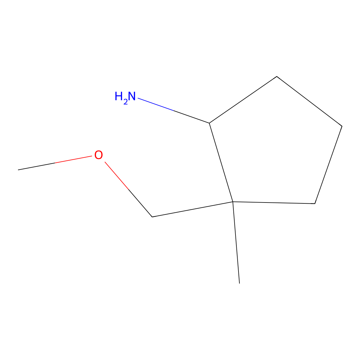 rac-(1R,2R)-2-(methoxymethyl)-2-methylcyclopentan-1-amine,cis molecular structure, CAS 2763584-70-7
